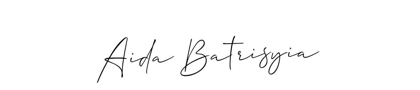 The best way (Allison_Script) to make a short signature is to pick only two or three words in your name. The name Aida Batrisyia include a total of six letters. For converting this name. Aida Batrisyia signature style 2 images and pictures png