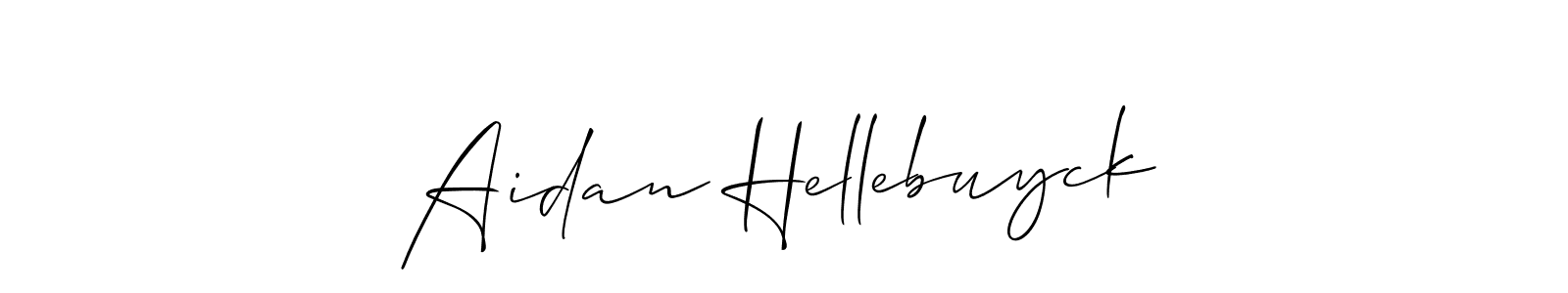 You should practise on your own different ways (Allison_Script) to write your name (Aidan Hellebuyck) in signature. don't let someone else do it for you. Aidan Hellebuyck signature style 2 images and pictures png
