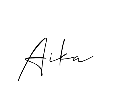 Use a signature maker to create a handwritten signature online. With this signature software, you can design (Allison_Script) your own signature for name Aika. Aika signature style 2 images and pictures png