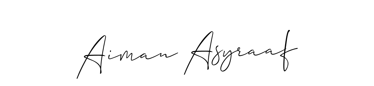 Make a beautiful signature design for name Aiman Asyraaf. With this signature (Allison_Script) style, you can create a handwritten signature for free. Aiman Asyraaf signature style 2 images and pictures png