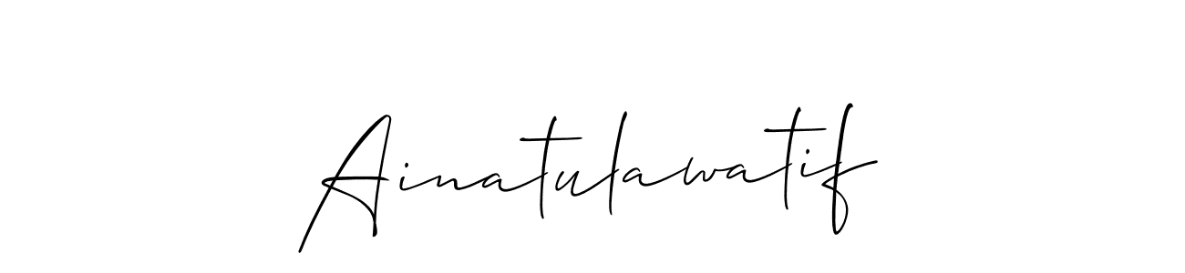Similarly Allison_Script is the best handwritten signature design. Signature creator online .You can use it as an online autograph creator for name Ainatulawatif. Ainatulawatif signature style 2 images and pictures png