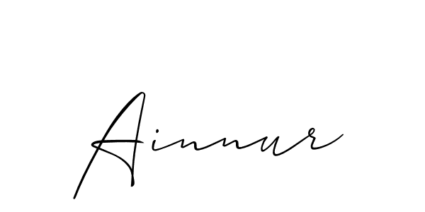 Create a beautiful signature design for name Ainnur. With this signature (Allison_Script) fonts, you can make a handwritten signature for free. Ainnur signature style 2 images and pictures png
