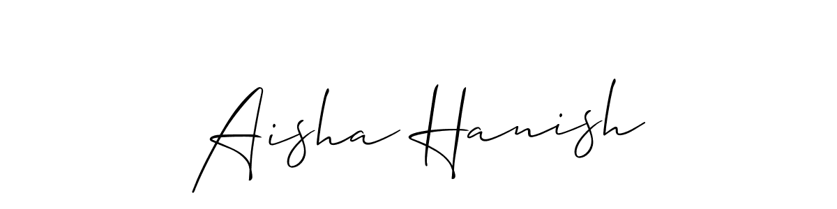 The best way (Allison_Script) to make a short signature is to pick only two or three words in your name. The name Aisha Hanish include a total of six letters. For converting this name. Aisha Hanish signature style 2 images and pictures png