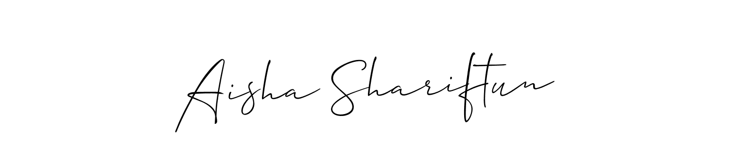 How to make Aisha Shariftun name signature. Use Allison_Script style for creating short signs online. This is the latest handwritten sign. Aisha Shariftun signature style 2 images and pictures png