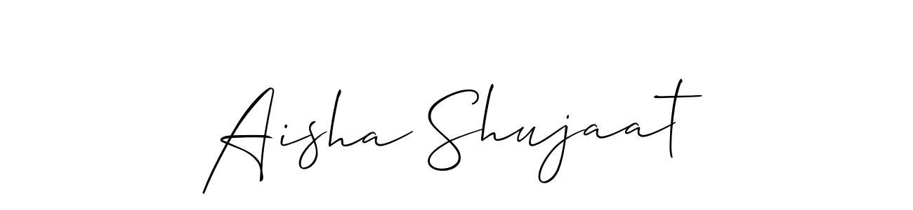 Also You can easily find your signature by using the search form. We will create Aisha Shujaat name handwritten signature images for you free of cost using Allison_Script sign style. Aisha Shujaat signature style 2 images and pictures png