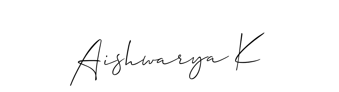 Use a signature maker to create a handwritten signature online. With this signature software, you can design (Allison_Script) your own signature for name Aishwarya K. Aishwarya K signature style 2 images and pictures png