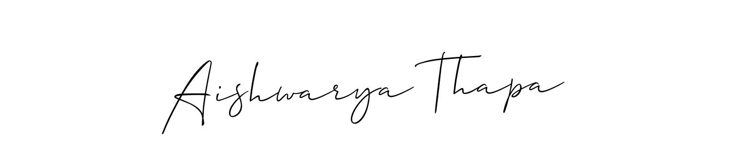 The best way (Allison_Script) to make a short signature is to pick only two or three words in your name. The name Aishwarya Thapa include a total of six letters. For converting this name. Aishwarya Thapa signature style 2 images and pictures png