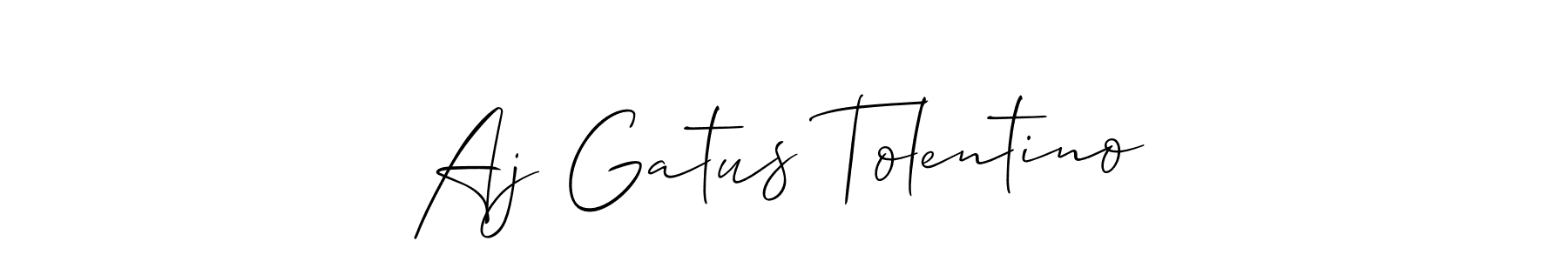 It looks lik you need a new signature style for name Aj Gatus Tolentino. Design unique handwritten (Allison_Script) signature with our free signature maker in just a few clicks. Aj Gatus Tolentino signature style 2 images and pictures png