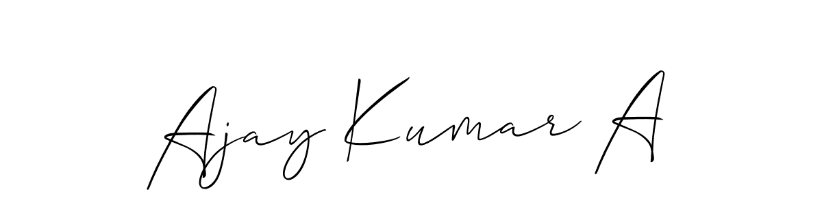 The best way (Allison_Script) to make a short signature is to pick only two or three words in your name. The name Ajay Kumar A include a total of six letters. For converting this name. Ajay Kumar A signature style 2 images and pictures png