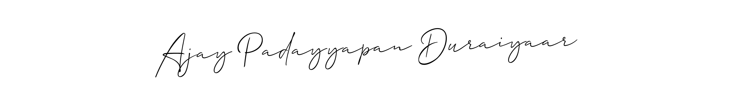 Make a short Ajay Padayyapan Duraiyaar signature style. Manage your documents anywhere anytime using Allison_Script. Create and add eSignatures, submit forms, share and send files easily. Ajay Padayyapan Duraiyaar signature style 2 images and pictures png