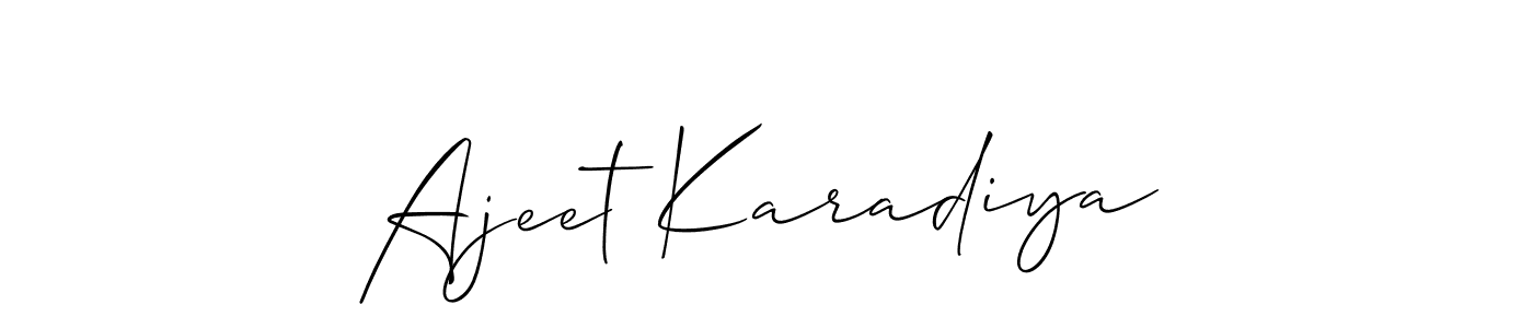 The best way (Allison_Script) to make a short signature is to pick only two or three words in your name. The name Ajeet Karadiya include a total of six letters. For converting this name. Ajeet Karadiya signature style 2 images and pictures png