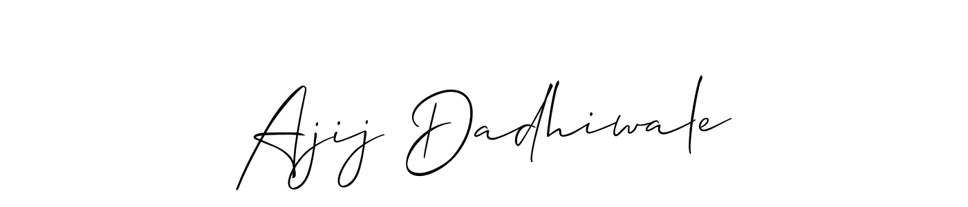 The best way (Allison_Script) to make a short signature is to pick only two or three words in your name. The name Ajij Dadhiwale include a total of six letters. For converting this name. Ajij Dadhiwale signature style 2 images and pictures png