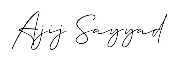 Designed for modern professionals: Ajij Sayyad name signature crafted with Allison_Script script. Ready for digital PDF workflows. Ajij Sayyad signature style 2 images and pictures png