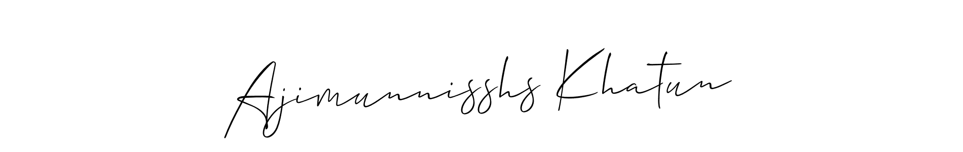 if you are searching for the best signature style for your name Ajimunnisshs Khatun. so please give up your signature search. here we have designed multiple signature styles  using Allison_Script. Ajimunnisshs Khatun signature style 2 images and pictures png