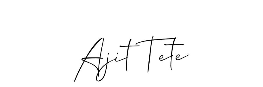 The best way (Allison_Script) to make a short signature is to pick only two or three words in your name. The name Ajit Tete include a total of six letters. For converting this name. Ajit Tete signature style 2 images and pictures png