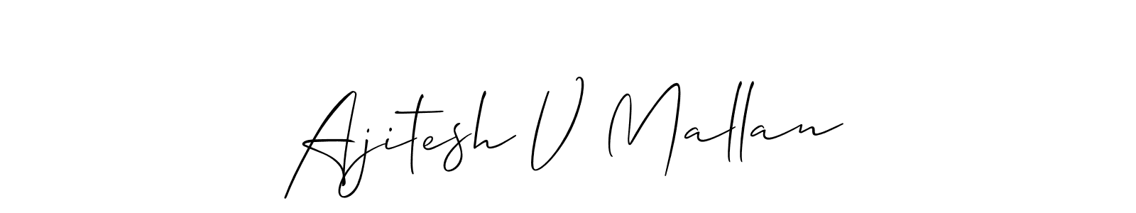 How to make Ajitesh V Mallan signature? Allison_Script is a professional autograph style. Create handwritten signature for Ajitesh V Mallan name. Ajitesh V Mallan signature style 2 images and pictures png