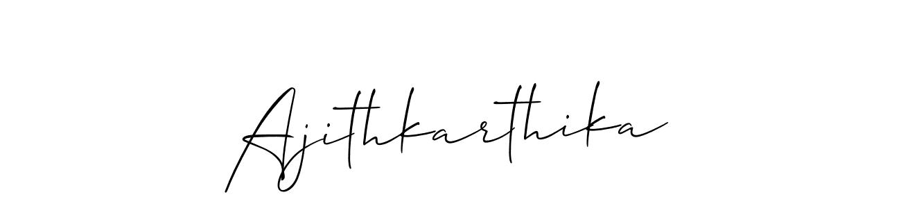 How to make Ajithkarthika name signature. Use Allison_Script style for creating short signs online. This is the latest handwritten sign. Ajithkarthika signature style 2 images and pictures png