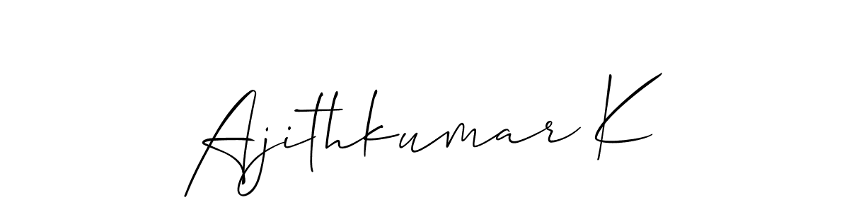 The best way (Allison_Script) to make a short signature is to pick only two or three words in your name. The name Ajithkumar K include a total of six letters. For converting this name. Ajithkumar K signature style 2 images and pictures png
