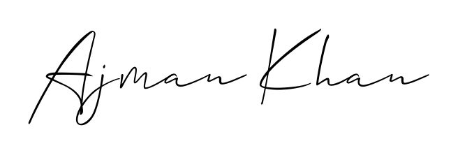 Create your official email sign-off with Ajman Khan name in Allison_Script style. Crisp, clean, and perfectly legible across all screens. Ajman Khan signature style 2 images and pictures png
