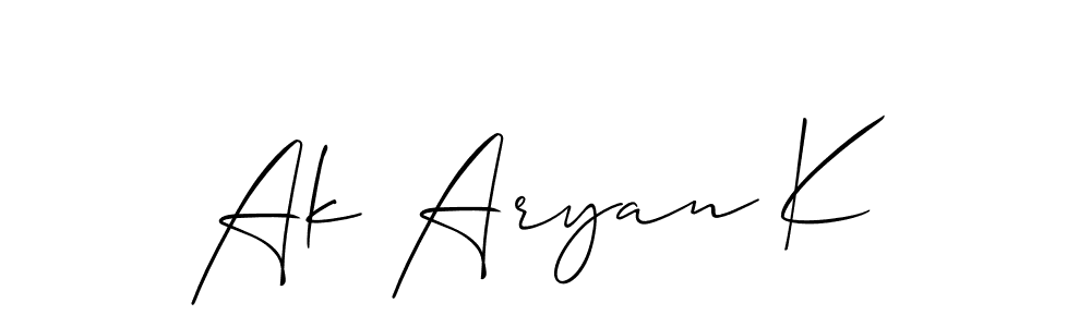 How to make Ak Aryan K name signature. Use Allison_Script style for creating short signs online. This is the latest handwritten sign. Ak Aryan K signature style 2 images and pictures png