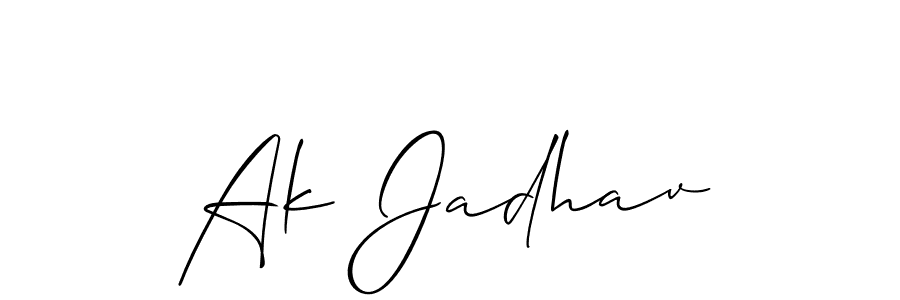 The best way (Allison_Script) to make a short signature is to pick only two or three words in your name. The name Ak Jadhav include a total of six letters. For converting this name. Ak Jadhav signature style 2 images and pictures png