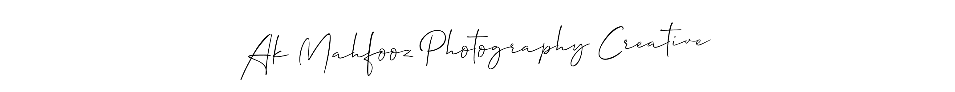 The best way (Allison_Script) to make a short signature is to pick only two or three words in your name. The name Ak Mahfooz Photography Creative include a total of six letters. For converting this name. Ak Mahfooz Photography Creative signature style 2 images and pictures png