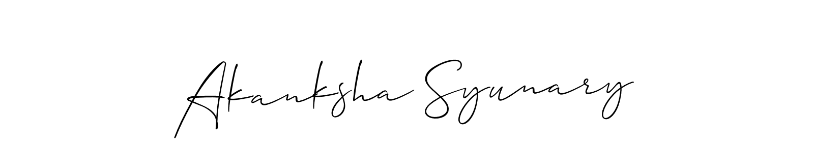 Create a beautiful signature design for name Akanksha Syunary. With this signature (Allison_Script) fonts, you can make a handwritten signature for free. Akanksha Syunary signature style 2 images and pictures png