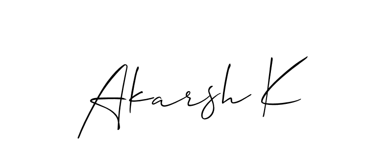 How to make Akarsh K name signature. Use Allison_Script style for creating short signs online. This is the latest handwritten sign. Akarsh K signature style 2 images and pictures png