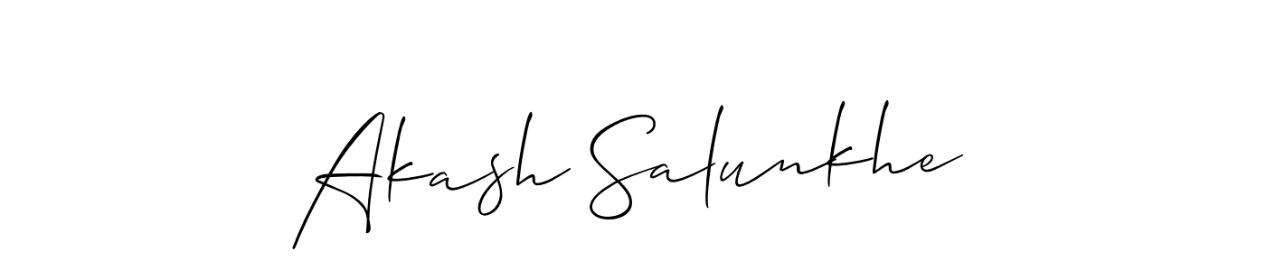 The best way (Allison_Script) to make a short signature is to pick only two or three words in your name. The name Akash Salunkhe include a total of six letters. For converting this name. Akash Salunkhe signature style 2 images and pictures png