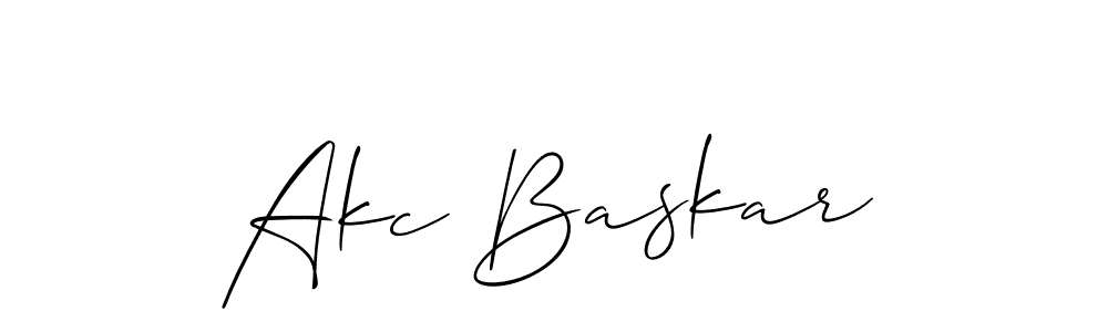 How to make Akc Baskar name signature. Use Allison_Script style for creating short signs online. This is the latest handwritten sign. Akc Baskar signature style 2 images and pictures png