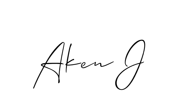 It looks lik you need a new signature style for name Aken J. Design unique handwritten (Allison_Script) signature with our free signature maker in just a few clicks. Aken J signature style 2 images and pictures png