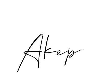 Design your own signature with our free online signature maker. With this signature software, you can create a handwritten (Allison_Script) signature for name Akep. Akep signature style 2 images and pictures png