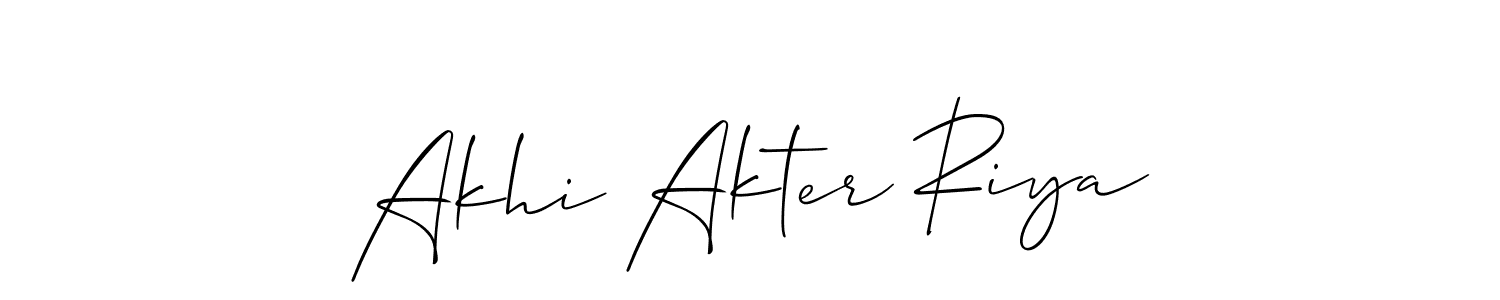 You should practise on your own different ways (Allison_Script) to write your name (Akhi Akter Riya) in signature. don't let someone else do it for you. Akhi Akter Riya signature style 2 images and pictures png