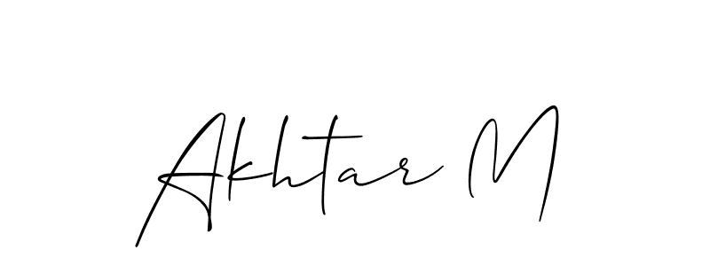 How to make Akhtar M name signature. Use Allison_Script style for creating short signs online. This is the latest handwritten sign. Akhtar M signature style 2 images and pictures png