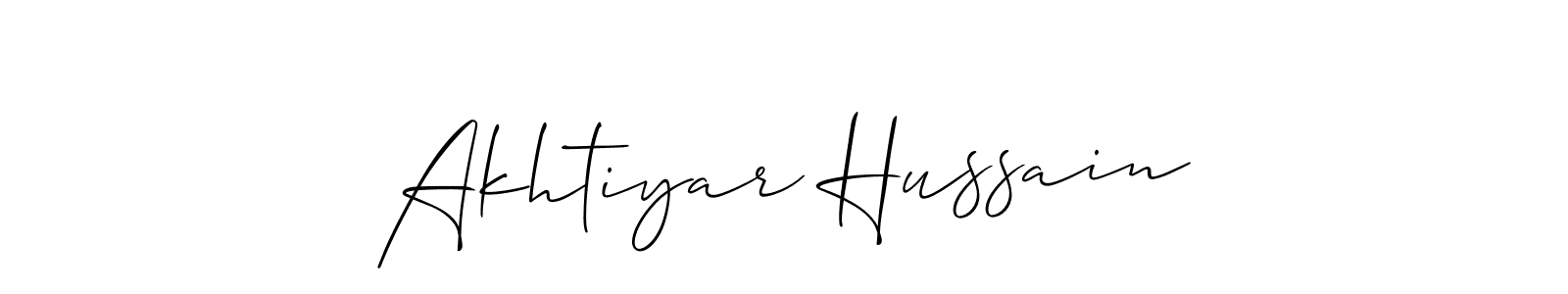 You should practise on your own different ways (Allison_Script) to write your name (Akhtiyar Hussain) in signature. don't let someone else do it for you. Akhtiyar Hussain signature style 2 images and pictures png