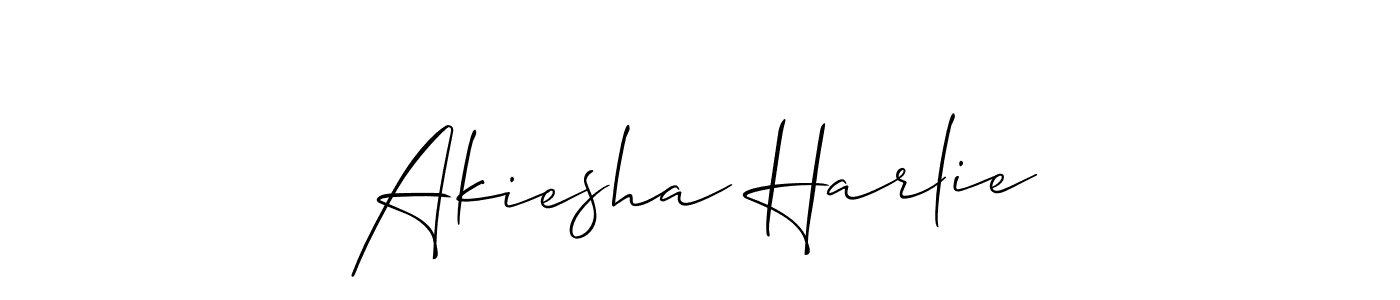 The best way (Allison_Script) to make a short signature is to pick only two or three words in your name. The name Akiesha Harlie include a total of six letters. For converting this name. Akiesha Harlie signature style 2 images and pictures png