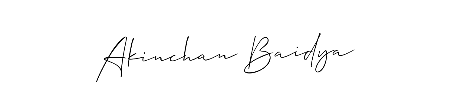 Allison_Script is a professional signature style that is perfect for those who want to add a touch of class to their signature. It is also a great choice for those who want to make their signature more unique. Get Akinchan Baidya name to fancy signature for free. Akinchan Baidya signature style 2 images and pictures png