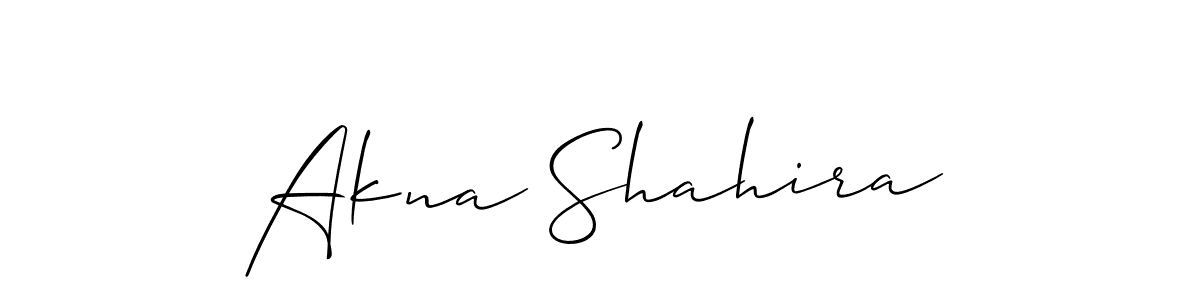 How to make Akna Shahira name signature. Use Allison_Script style for creating short signs online. This is the latest handwritten sign. Akna Shahira signature style 2 images and pictures png