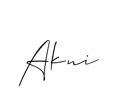 Design your own signature with our free online signature maker. With this signature software, you can create a handwritten (Allison_Script) signature for name Akni. Akni signature style 2 images and pictures png