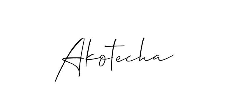 Allison_Script is a professional signature style that is perfect for those who want to add a touch of class to their signature. It is also a great choice for those who want to make their signature more unique. Get Akotecha name to fancy signature for free. Akotecha signature style 2 images and pictures png