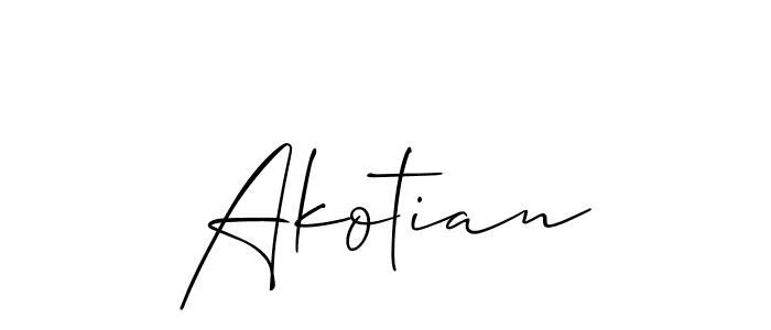 Design your own signature with our free online signature maker. With this signature software, you can create a handwritten (Allison_Script) signature for name Akotian. Akotian signature style 2 images and pictures png