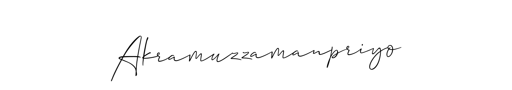 Create a beautiful signature design for name Akramuzzamanpriyo. With this signature (Allison_Script) fonts, you can make a handwritten signature for free. Akramuzzamanpriyo signature style 2 images and pictures png