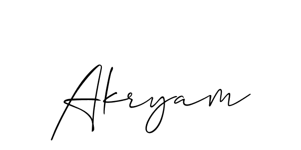 The best way (Allison_Script) to make a short signature is to pick only two or three words in your name. The name Akryam include a total of six letters. For converting this name. Akryam signature style 2 images and pictures png