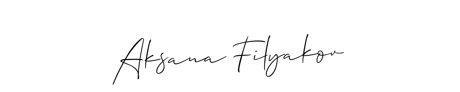 Create a beautiful signature design for name Aksana Filyakov. With this signature (Allison_Script) fonts, you can make a handwritten signature for free. Aksana Filyakov signature style 2 images and pictures png