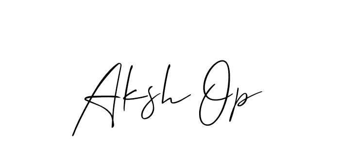 Use a signature maker to create a handwritten signature online. With this signature software, you can design (Allison_Script) your own signature for name Aksh Op. Aksh Op signature style 2 images and pictures png