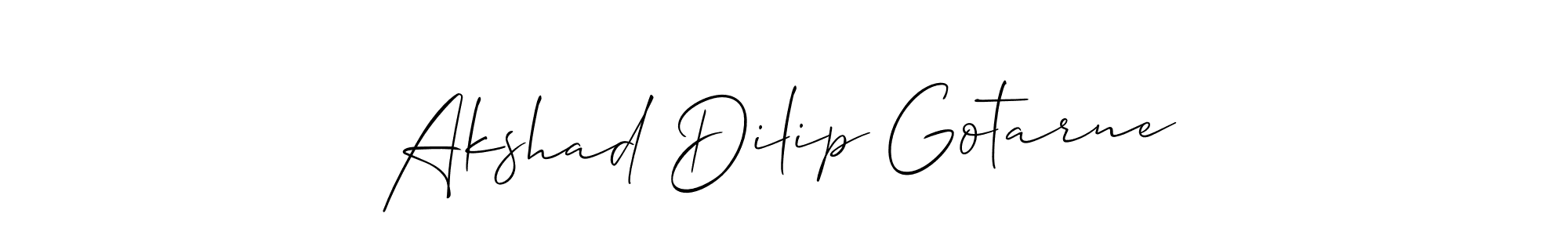 Make a short Akshad Dilip Gotarne signature style. Manage your documents anywhere anytime using Allison_Script. Create and add eSignatures, submit forms, share and send files easily. Akshad Dilip Gotarne signature style 2 images and pictures png