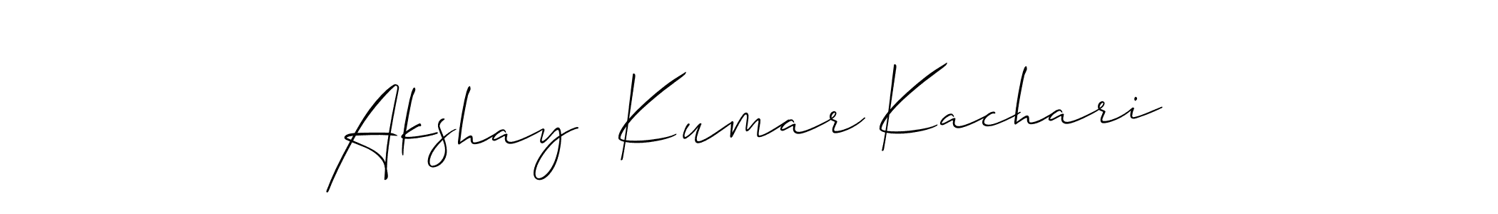 The best way (Allison_Script) to make a short signature is to pick only two or three words in your name. The name Akshay  Kumar Kachari include a total of six letters. For converting this name. Akshay  Kumar Kachari signature style 2 images and pictures png