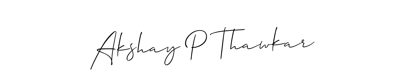 How to make Akshay P Thawkar name signature. Use Allison_Script style for creating short signs online. This is the latest handwritten sign. Akshay P Thawkar signature style 2 images and pictures png