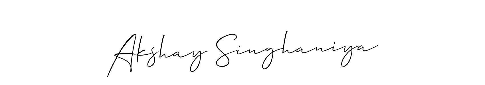 The best way (Allison_Script) to make a short signature is to pick only two or three words in your name. The name Akshay Singhaniya include a total of six letters. For converting this name. Akshay Singhaniya signature style 2 images and pictures png