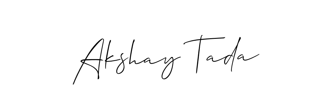 The best way (Allison_Script) to make a short signature is to pick only two or three words in your name. The name Akshay Tada include a total of six letters. For converting this name. Akshay Tada signature style 2 images and pictures png
